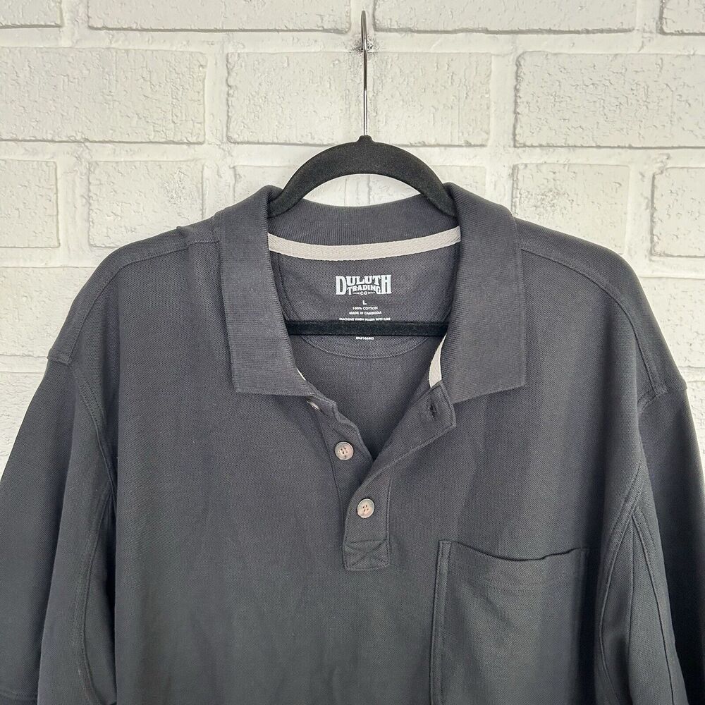 Duluth Trading Polo Shirt Mens Large Black Reinforced Pits One Pocket 3 Button